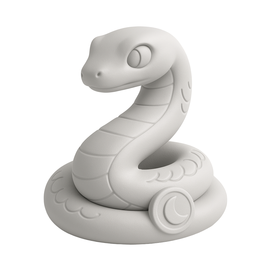 Lunar Legends: The Serpent of Wisdom — unpainted white 3D-printed figurine, ColorFig Lunar Legends collection, ready to paint