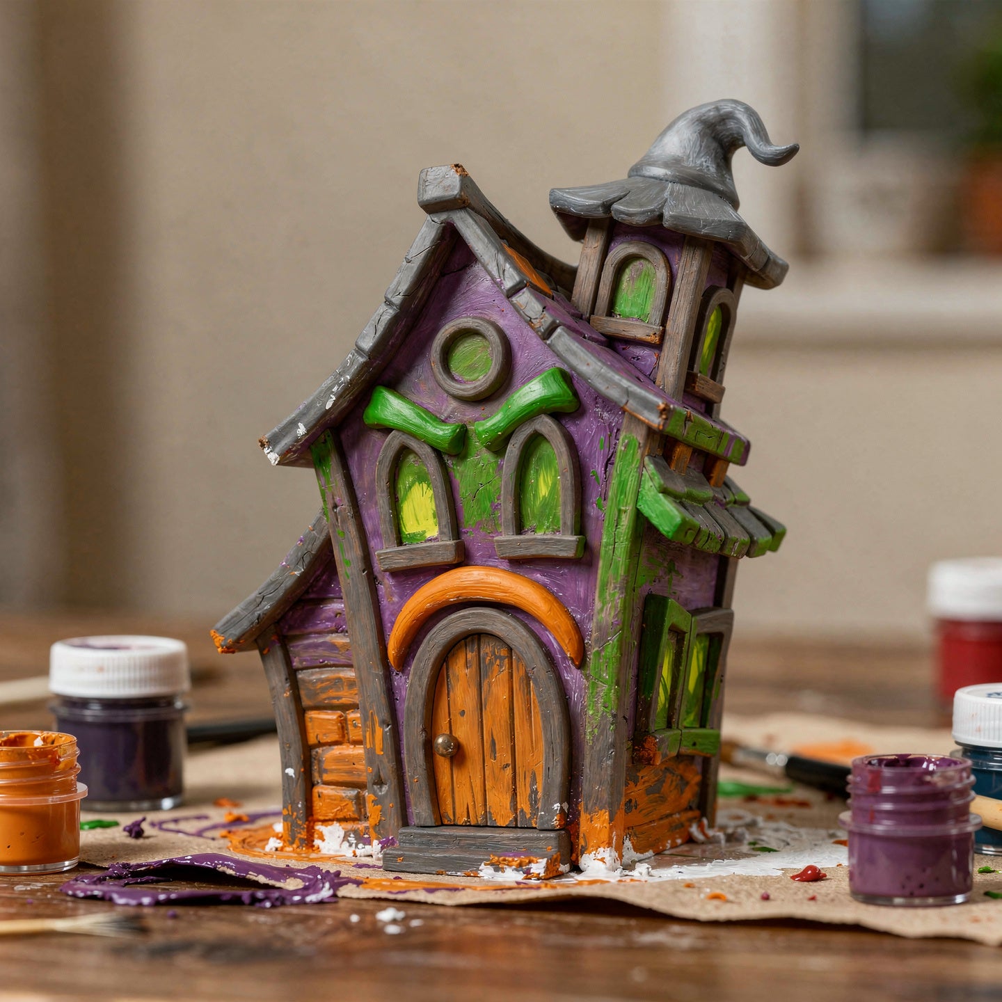 Creaky Manor — hand-painted example of the ColorFig Halloween haunted house figurine craft kit