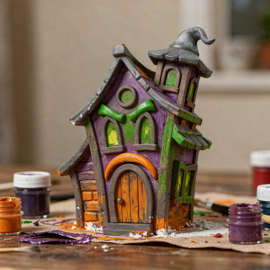 Creaky Manor — hand-painted example of the ColorFig Halloween haunted house figurine craft kit