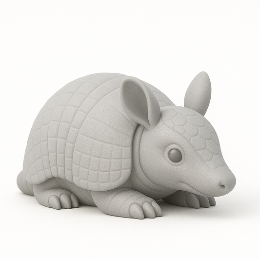 Light gray 3D figurine of an armadillo from ColorFig’s Spark Wild Wonders Collection — paintable, print-ready model on white background.