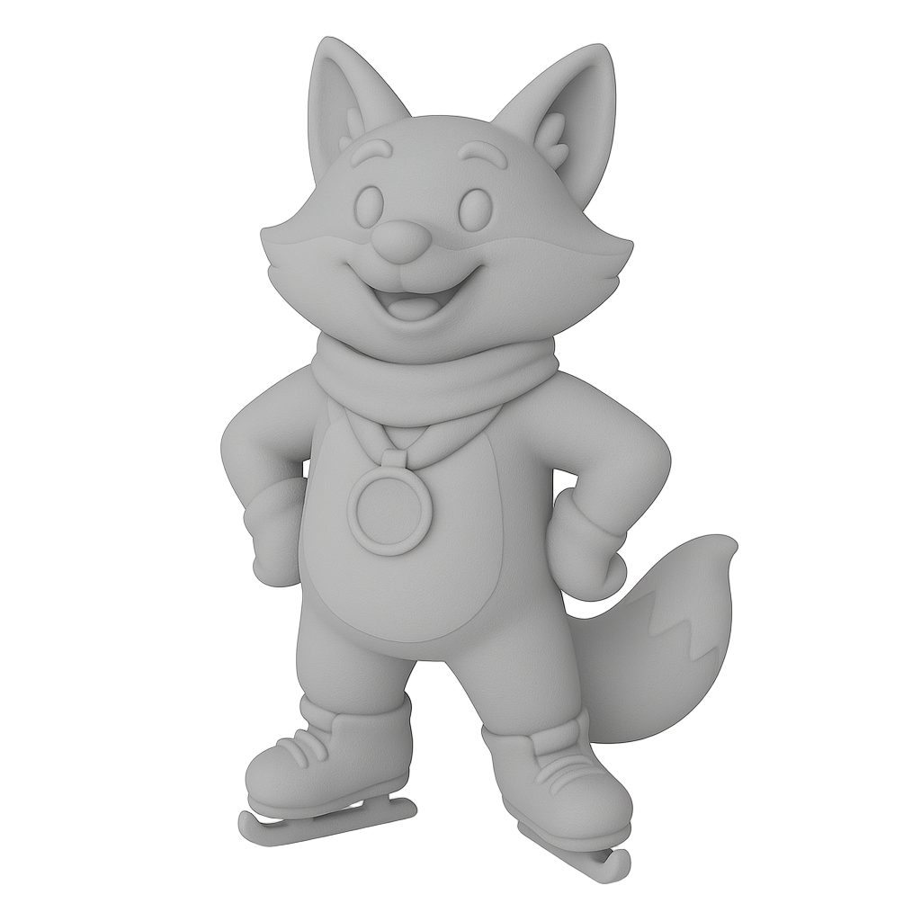 ColorFig Skate Fox — 3D-printed figurine from the Winter Wonders Collection, paint-ready Spark line.