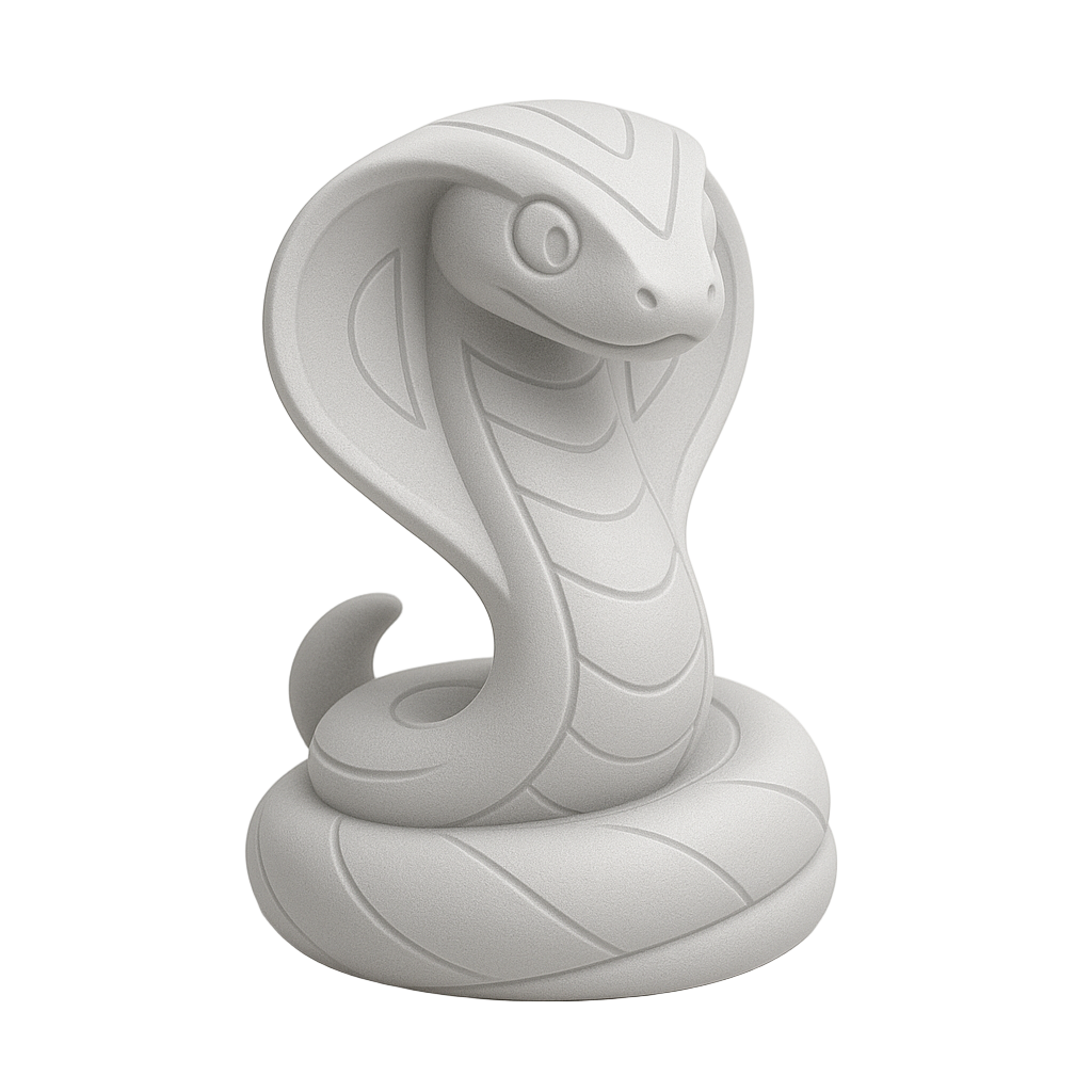 Light gray 3D figurine of a cobra from ColorFig’s Spark Wild Wonders Collection — paintable, print-ready model on white background.