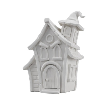 Creaky Manor — unpainted white 3D-printed haunted house figurine, ColorFig Halloween collection, ready to paint