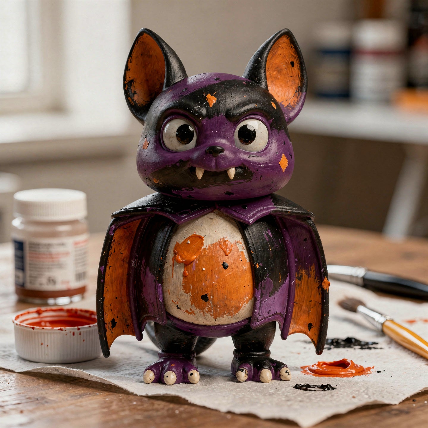 Echo the Bat — hand-painted example of the ColorFig Halloween bat figurine craft kit