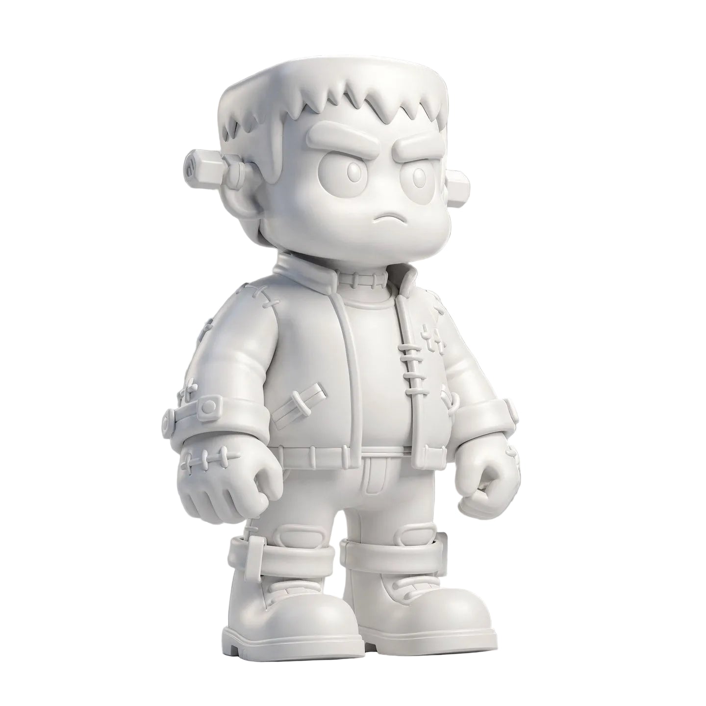 Frankie Bolts — unpainted white 3D-printed Frankenstein figurine, ColorFig Halloween collection, ready to paint