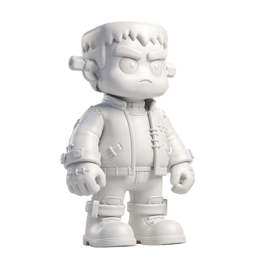 Frankie Bolts — unpainted white 3D-printed Frankenstein figurine, ColorFig Halloween collection, ready to paint