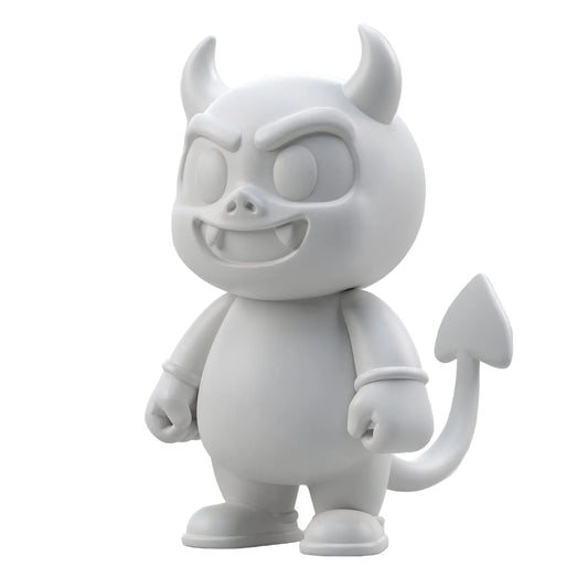 Lil' Deville — unpainted white 3D-printed devil figurine, ColorFig Halloween collection, ready to paint