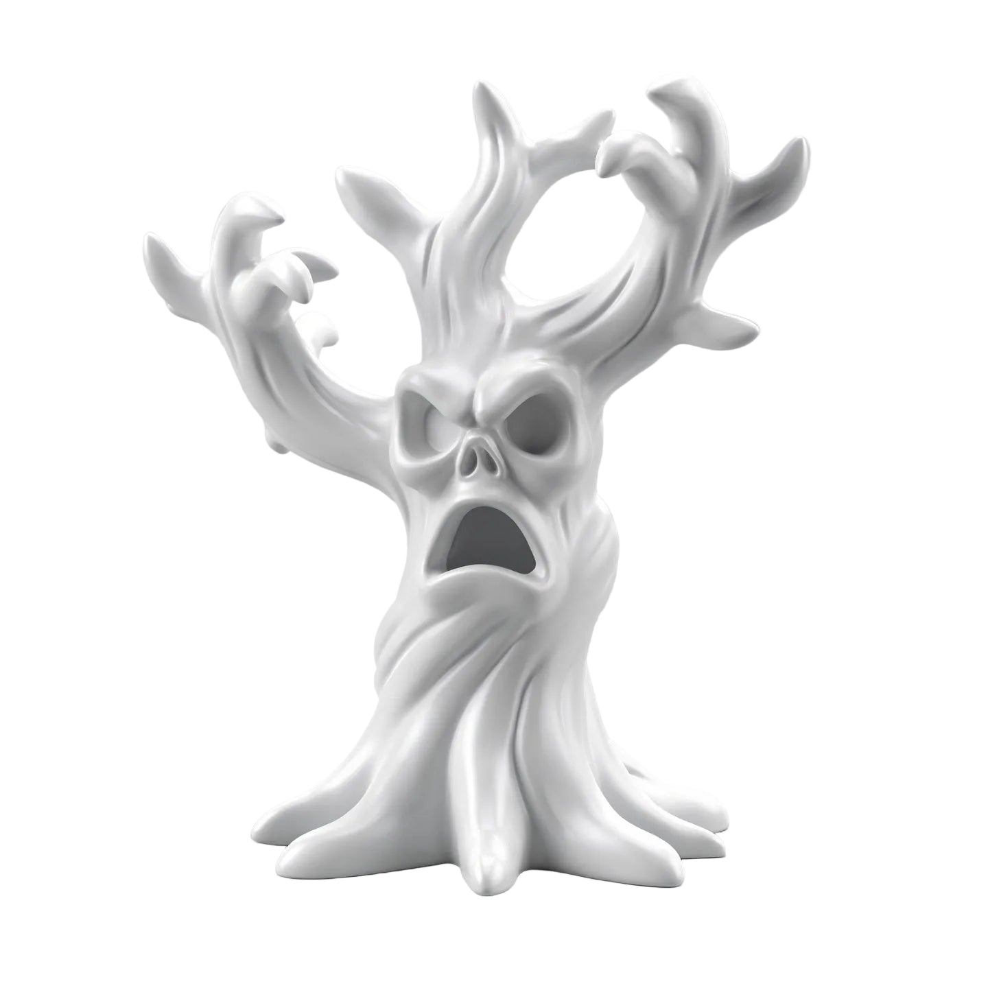Wailing Willow — unpainted white 3D-printed spooky tree figurine, ColorFig Halloween collection, ready to paint