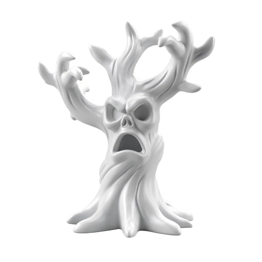Wailing Willow — unpainted white 3D-printed spooky tree figurine, ColorFig Halloween collection, ready to paint