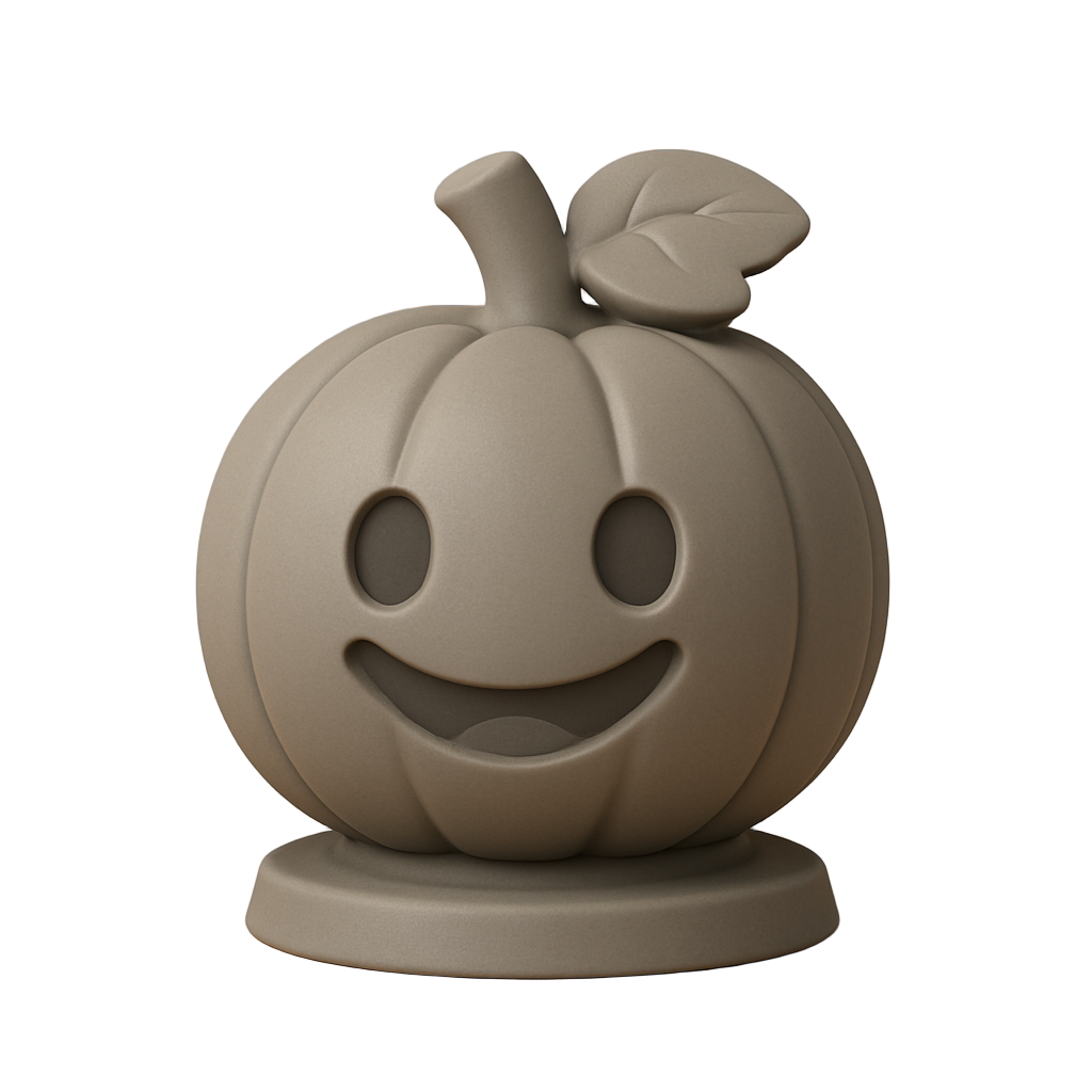 Pumpky Pal — unpainted white 3D-printed figurine, front view, ColorFig Halloween collection, ready to paint